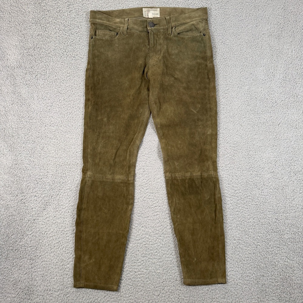 Current Elliot Leggings Womens 28 (Fits 32x28) Green Suede Lamb Leather Stretch